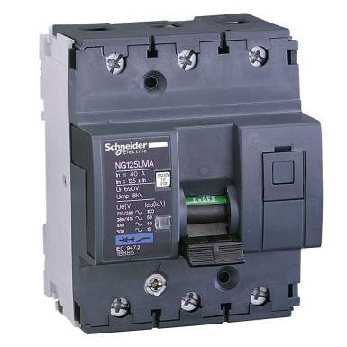 18879 - Schneider Electric - Miniature circuit breaker (MCB), Acti9 NG125LMA, 3P, 4A, MA curve, 50kA (IEC/EN 60947-2)