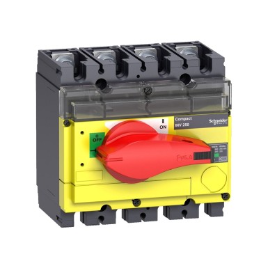 31187 - Schneider Electric - switch disconnector, Compact INV250, visible break, 250 A, with red rotary handle and yellow front, 4P