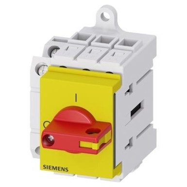 3LD3130-1TK13 - Siemens - Switch-disconnector 3LD3, Iu 25 A Main switch 3-pole rated power with AC-23 A for 400V 9.0kW Installation in distribution boards, Basic switch with selector knob red / yellow with auxiliary switch 1OE + 1S