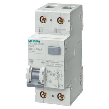 5SU1356-0KK25 - Siemens - RCBO, 6 kA, 1P+N, Type AC, 30 mA, B char., In: 25 A, Un AC: 230 V