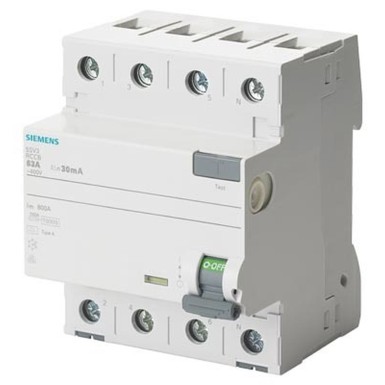 5SV3646-6 - Siemens - Differential switch, 4P, type A, In: 63 A, 300 mA, Un AC: 400 V