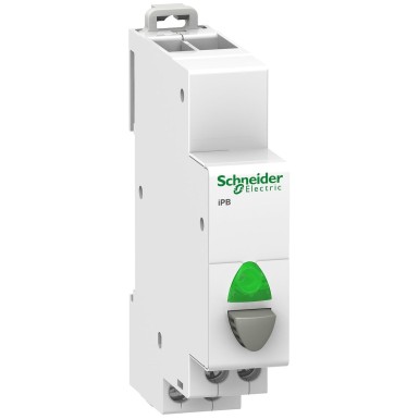 A9E18036 - Schneider Electric - Acti9, iPB 1 NO gray illuminated pushbutton + green indicator 110...230VAC