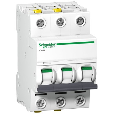A9F04325 - Schneider Electric - Miniature circuit breaker (MCB), Acti9 iC60N, 3P, 25A, C curve, 6000A (IEC 60898-1), 10kA (IEC 60947-2), double term.