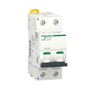 A9F74601 - Schneider Electric - Miniature circuit breaker (MCB), Acti9 iC60N, 1P+N, 1A, C curve, 6000A (IEC/EN 60898-1), 50kA (IEC/EN 60947-2)