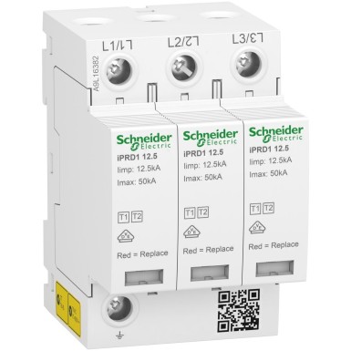A9L16382 - Schneider Electric - Acti9 Surge arrester iPRD1 12.5r - debro type1 - 3P - 350V - signal report - TT TN