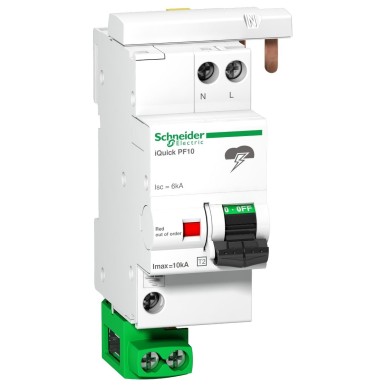 A9L16617 - Schneider Electric - Acti9, iQuick PF10 surge arrester 1P+N 230V 10kA, delivered with earth cable