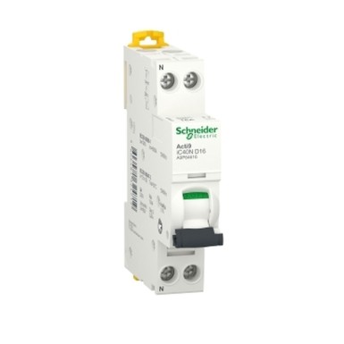 A9P64616 - Schneider Electric - Miniature circuit breaker (MCB), Acti9 iC40N, 1P+N, 16A, D curve, 6kA/10kA