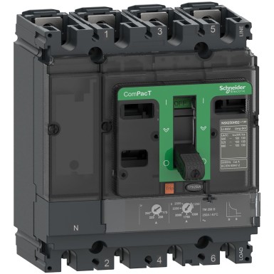 C10B4TM080 - Schneider Electric - Circuit breaker, ComPacT NSX100B, 25kA/415VAC, 4P 4D (neutral fully protected), TMD trip unit 80A
