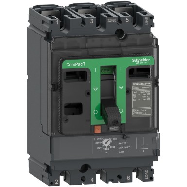 C10R3MA025 - Schneider Electric - ComPacT NSX100R - circuit breaker - MA 25A - 3P3D - 200kA - fixed mounting