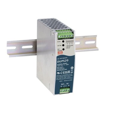 DUPS20 - Mean Well - Uninterruptible DC-UPS DIN rail controller; Output 24Vdc at 20A; 2A Battery charging current for 4AH~135AH lead-acid battery UPS module