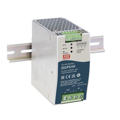 DUPS40 - Mean Well - Uninterruptible DC-UPS DIN rail controller; Output 24Vdc at 40A; 2A Battery charging current for 4AH~135AH lead-acid battery UPS module