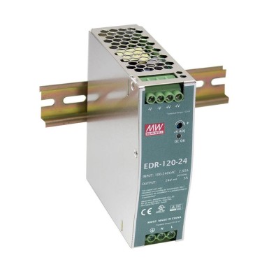 EDR-120-24 - Mean Well - AC-DC Industrial DIN rail power supply; Output 24V at 5A; metal case