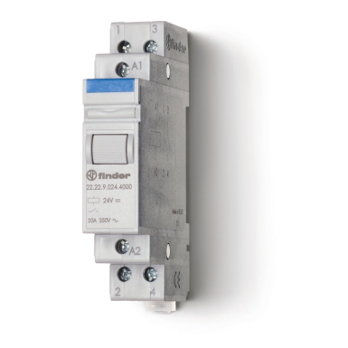 222290244000 - Finder - Modular contactor; 2NO 20A; AGSNO2 contacts; Coil 24V DC; 17.5mm width; Degree of protection IP20; Options: No