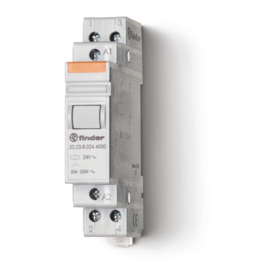 222382304000 - Finder - Modular contactor; 1NO + 1NC 20A; AGSNO2 contacts; Coil 230V speaker; 17.5mm width; Degree of protection IP20; Options: No