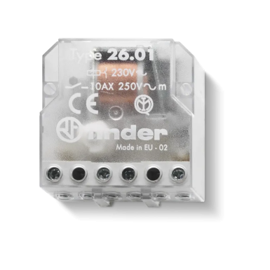 260182300000 - Finder - Stepper electromechanical relay; 1NO 10A, 2 states; AGNI contacts; Power 230V AC; Installation in the box; Degree of protection IP20.