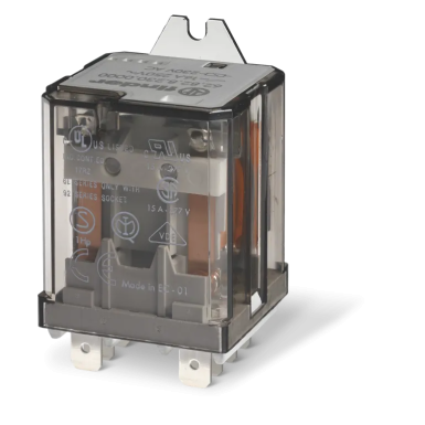 628282300040 - Finder - Power electromechanical relay; Installation in the tips of Faston 250 (6.3x0.8mm); 2CO 16A; AGCDO contacts; Coil 230V AC; degree of protection of RTI; mounted flange; Options: Test button + fur.InDicator