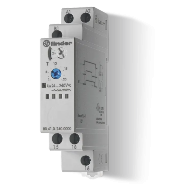 804102400000 - Finder - Modular timer 1-functional (ve); Food 24...240V AC/DC; 1CO 16A; 17.5mm width; Time adjustment 0.1C ... 24h; Degree of protection IP20.