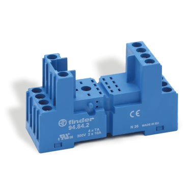 94842SPA - Finder - Socket with screw terminals (with clamping clamp) for relay 55.32, 55.34, timer 85.02, 85.04; Modules 99.80 are used; Included plastic clip 094.80.2; Version: Blue