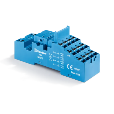 94P4SPA - Finder - Socket with non-cable terminals Push-in for relay 55.32, 55.34, timer 85.02, 85.04; Modules are used 86.00, 99.02; Included plastic clip 094.91.3; Version: Blue
