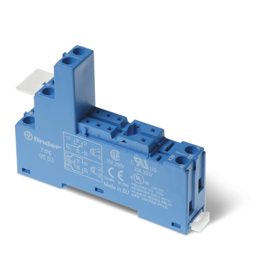 9503SMA - Finder - Socket with screw terminals (with clamping clamp) for relay 40.31; Modules 99.02, 86.03 are used; Included metal clip 095.71; Version: Blue
