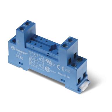 9565SMA - Finder - Socket with screw terminals (with clamping cage) for relay 40.51, 40.52, 40.61, 40.62; Included metal clip 095.71; Version: Blue