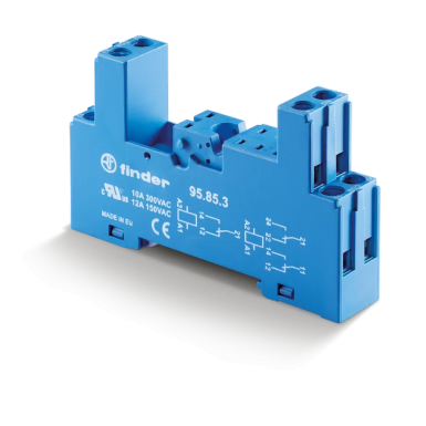 95853SMA - Finder - Socket with screw terminals (with clamping cage) for relay 40.51, 40.52, 40.61, 40.62; Modules 99.80 are used; Included metal clip 095.71; Version: Blue