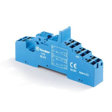 95P5SPA - Finder - Socket with non-cable terminals PUSH-IN for relay 40.51, 40.52, 40.61, 40.62; Modules 99.02, 86.03 are used; Included plastic clip 095.01; Version: Blue