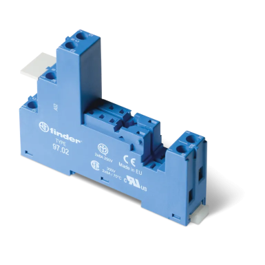 9702SMA - Finder - Socket with screw terminals (with clamping cage) for relay 46.52; Modules 86.30, 99.02 are used; Included metal clip 097.71; Version: Blue