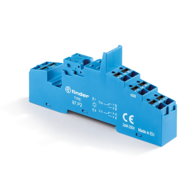97P2SPA - Finder - Socket with non-centered Push-IN terminals for relay 46.52; Modules 86.30, 99.02 are used; Included plastic clip 097.01; Version: Blue