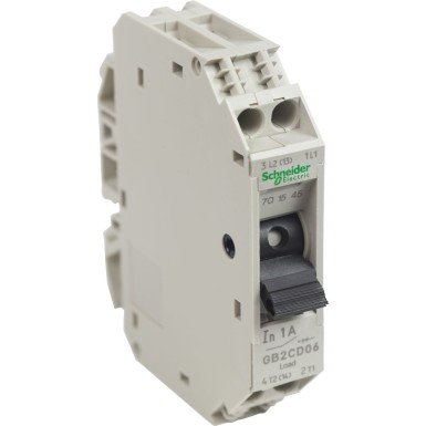 GB2CD06 - Schneider Electric - Circuit breaker, TeSys GB2, 1P+N, 1A, Icu 50kA at 240V, Thermal magnetic, DIN rail mounted