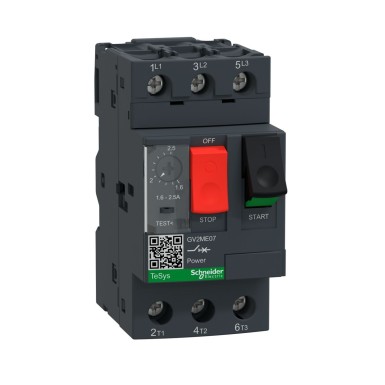GV2ME07 - Schneider Electric - Motor circuit breaker, TeSys Deca, 3P, 1.6 to 2.5A, thermal magnetic, screw clamp terminals, button control