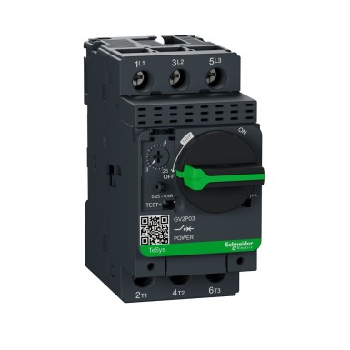 GV2P03 - Schneider Electric - Motor circuit breaker, TeSys Deca, 3P, 0.25 to 0.4A, thermal magnetic, screw clamp terminals, rotary handle