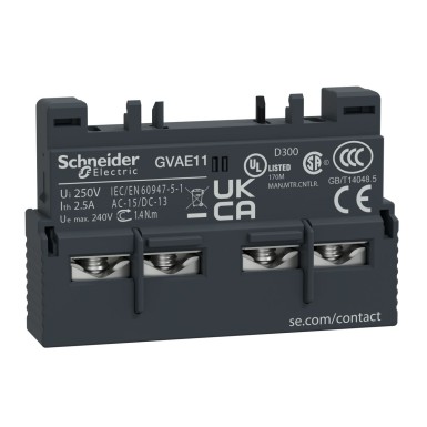 GVAE11 - Schneider Electric - Auxiliary contact block,TeSys Deca,1NO+1NC,front mounting,for GV2