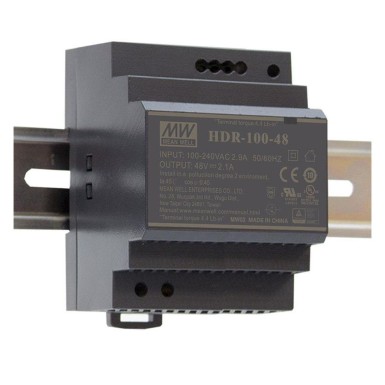 HDR-100-24N - Mean Well - AC-DC Ultra slim DIN rail power supply; Input range 85-264VAC; Output 24VDC at 4.2A; Non-LPS