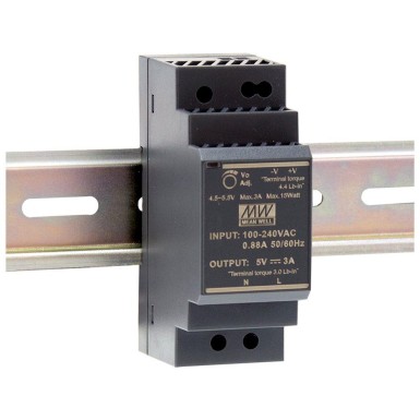 HDR-30-24 - Mean Well - AC-DC Ultra slim DIN rail power supply; Input range 85-264VAC; Output 24VDC at 1.5A; Pass LPS