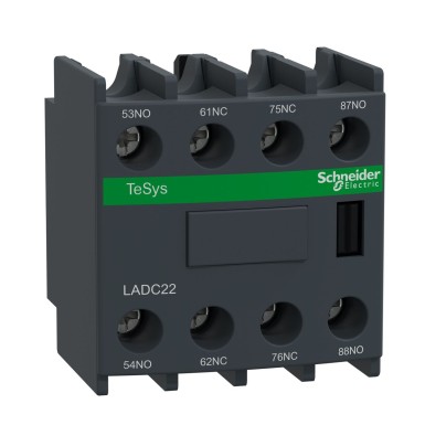 LADC22 - Schneider Electric - Auxiliary contact block, TeSys Deca, 2NO+2NC (inc. 1NO+1NC make before break), front, screw clamp terminals