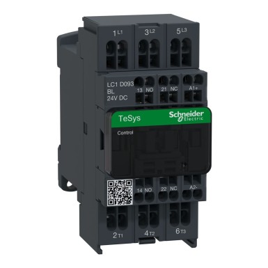 LC1D093BL - Schneider Electric - Contactor, TeSys Deca, 3P(3 NO), AC-3/AC-3e, 0 to 440V, 9A, 24VDC low consumption coil, spring