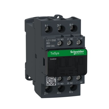 LC1D32BD - Schneider Electric - Contactor, TeSys Deca, 3P(3 NO), AC-3/AC-3e, 0 to 440V, 32A, 24VDC coil