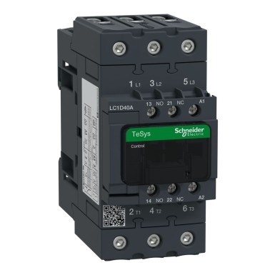 LC1D40AFE7 - Schneider Electric - Contactor, TeSys Deca, 3P(3 NO), AC-3/AC-3e, 0 to 440V, 40A, 115VAC 50/60Hz coil