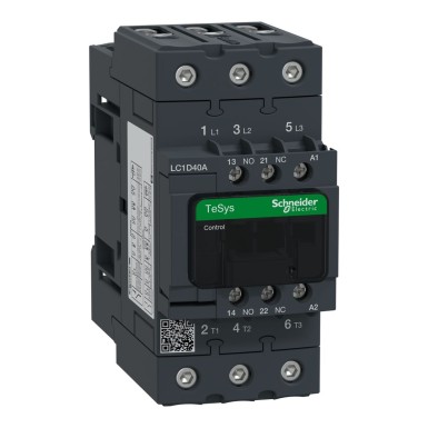 LC1D40AV7 - Schneider Electric - Contactor, TeSys Deca, 3P(3 NO), AC-3/AC-3e, 0 to 440V, 40A, 400VAC 50/60Hz coil