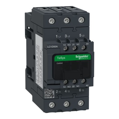 LC1D50AB7 - Schneider Electric - Contactor, TeSys Deca, 3P(3 NO), AC-3/AC-3e, 0 to 440V, 50A, 24VAC 50/60Hz coil