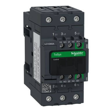 LC1D65ABBE - Schneider Electric - Contactor, TeSys Deca, 3P(3 NO), AC-3/AC-3e, 0 to 440V, 65A, 24VDC coil, EverLink