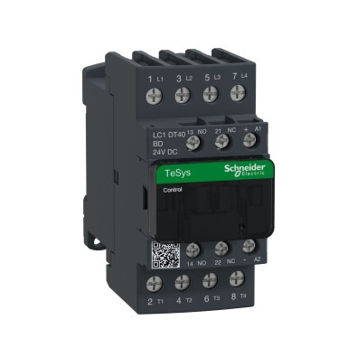 LC1DT40BD - Schneider Electric - Contactor, TeSys Deca, 4P(4 NO), AC-1, 0 to 440V, 40A, 24VDC standard coil