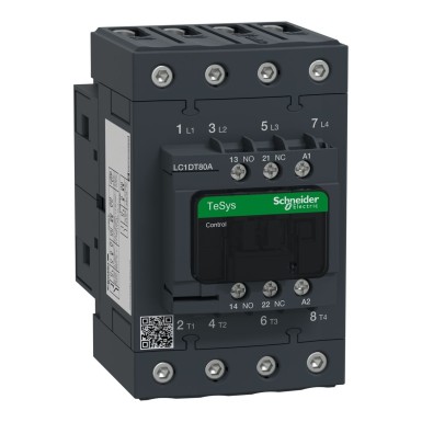 LC1DT80AP7 - Schneider Electric - Contactor, TeSys Deca, 4P(4 NO), AC-1, 0 to 440V, 80A, 230V AC 50/60Hz coil