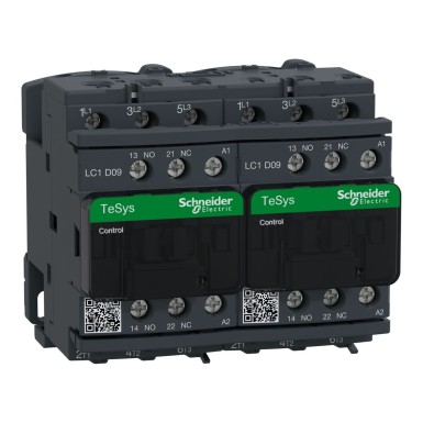 LC2D09B7 - Schneider Electric - Reversing contactor, TeSys Deca, 3P(3 NO), AC-3, 0 to 440V, 9A, 24VAC 50/60Hz coil, with mechanical interlocking