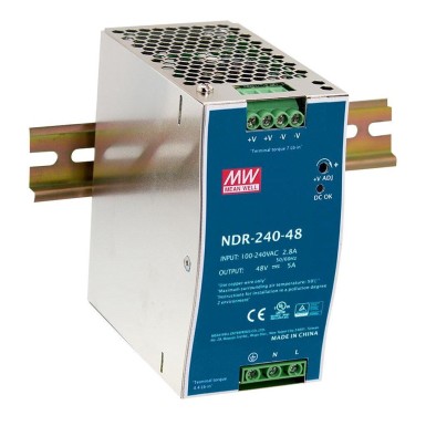 NDR-240-24 - Mean Well - AC-DC Single output Industrial DIN rail power supply; Output 24Vdc at 10A; metal case