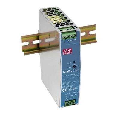NDR-75-48 - Mean Well - AC-DC Single output Industrial DIN rail power supply; Output 48Vdc at 1.6A; metal case