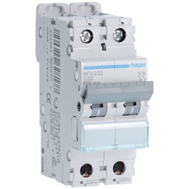 NFN232 - Hager - 2P 6-10kA C curve circuit breaker - 32A 2 modules - Ref: NFN232