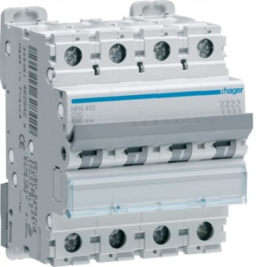 NFN410 - Hager - 4P 6-10kA C curve circuit breaker - 10A 4 modules - Ref: NFN410