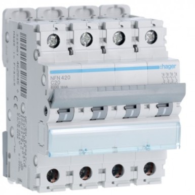 NFN420 - Hager - 4P 6-10kA C curve circuit breaker - 20A 4 modules - Ref: NFN420